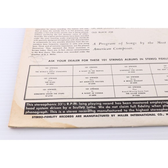 101 Strings, The Stephen Foster Songbook 1961 Stereo Vinyl LP Record SF-14400 - Picture 3 of 15